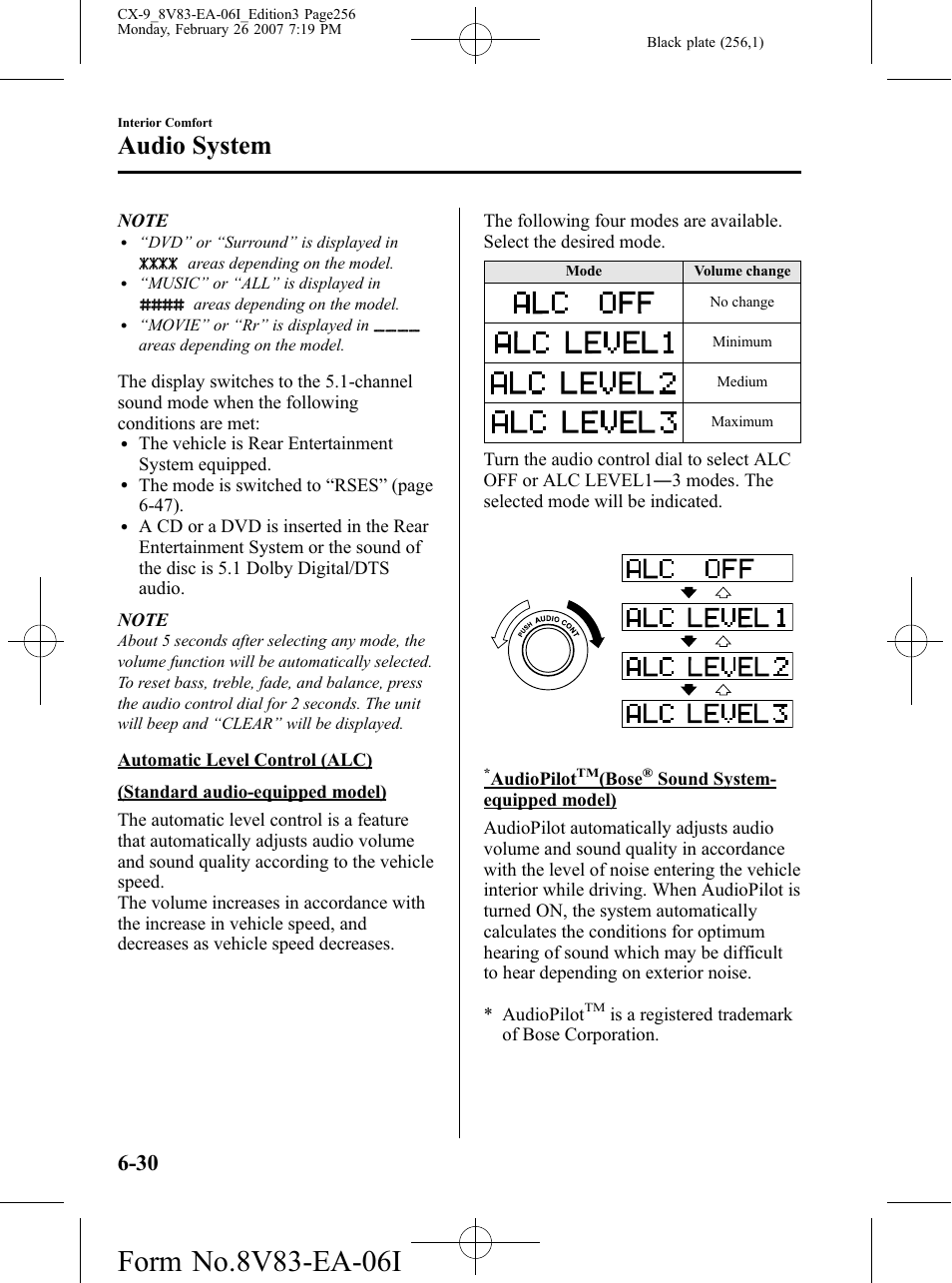 Audio system | Mazda 2007 CX-9 User Manual | Page 256 / 502