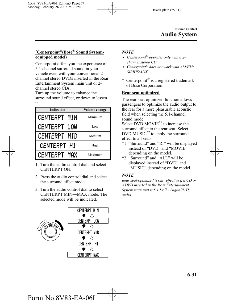 Audio system | Mazda 2007 CX-9 User Manual | Page 257 / 502