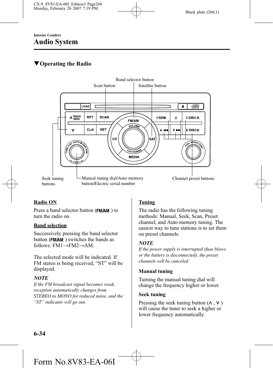 Audio system | Mazda 2007 CX-9 User Manual | Page 260 / 502