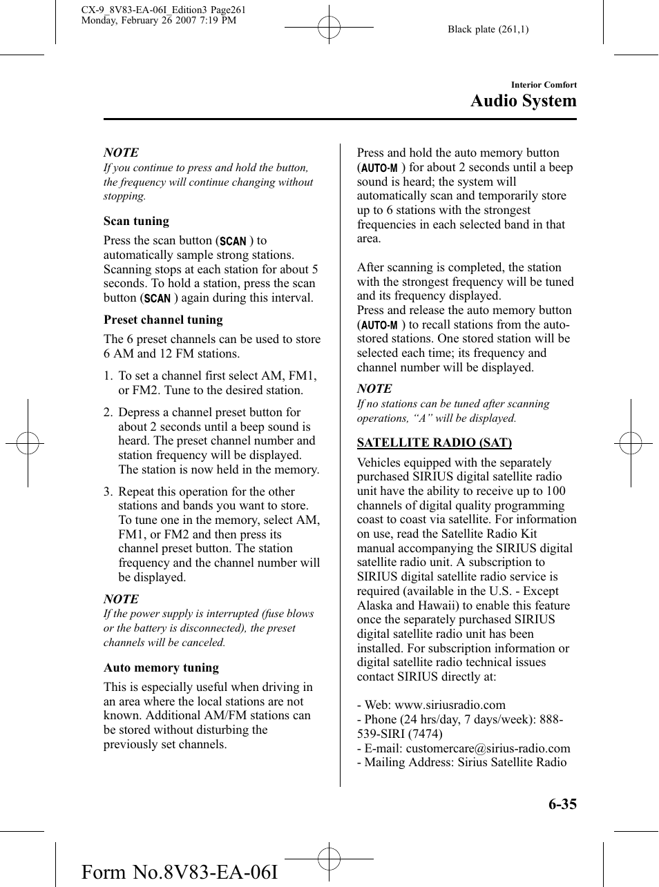 Audio system | Mazda 2007 CX-9 User Manual | Page 261 / 502