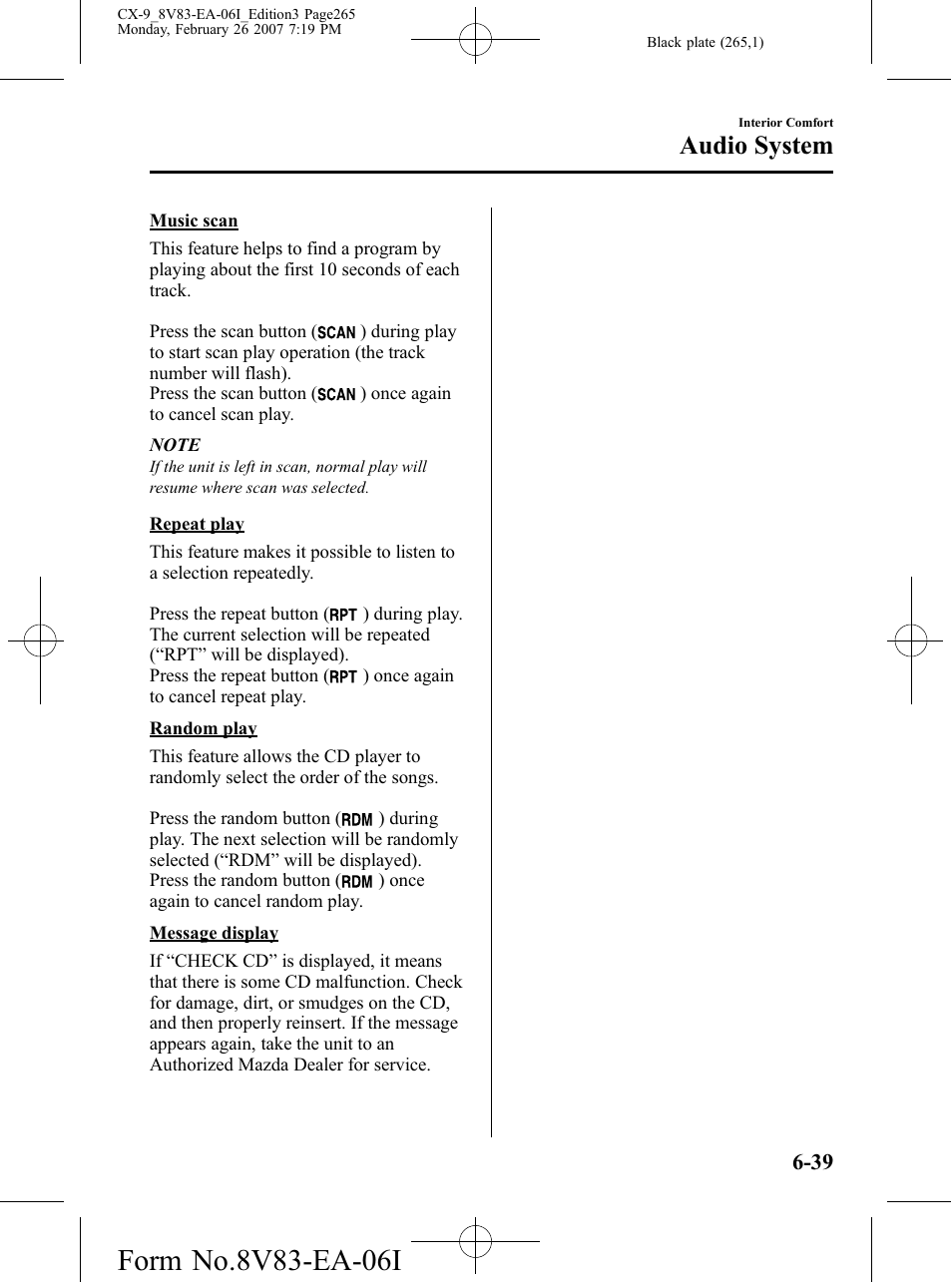 Audio system | Mazda 2007 CX-9 User Manual | Page 265 / 502