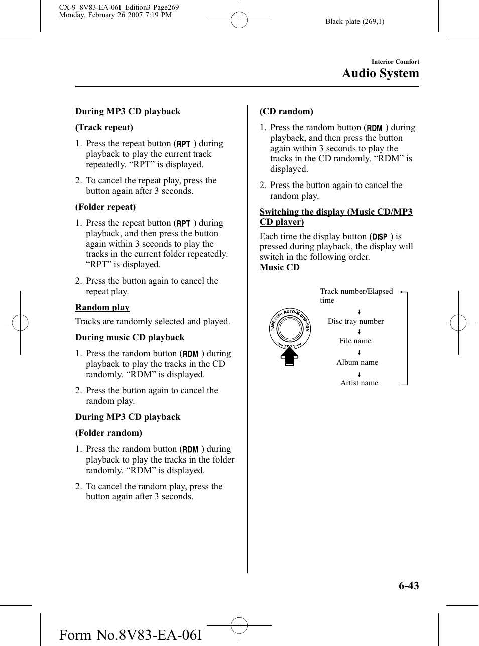Audio system | Mazda 2007 CX-9 User Manual | Page 269 / 502