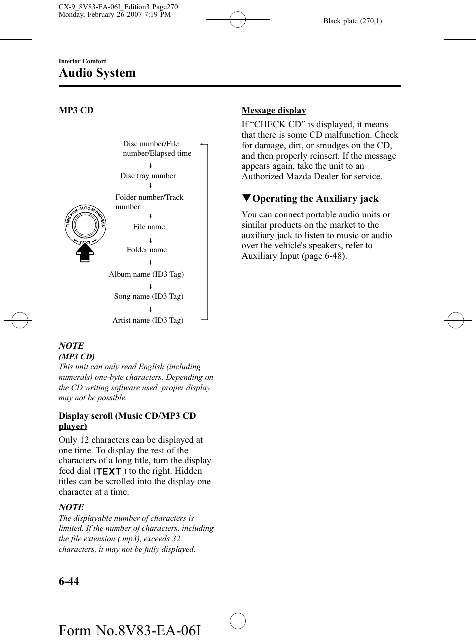 Audio system | Mazda 2007 CX-9 User Manual | Page 270 / 502