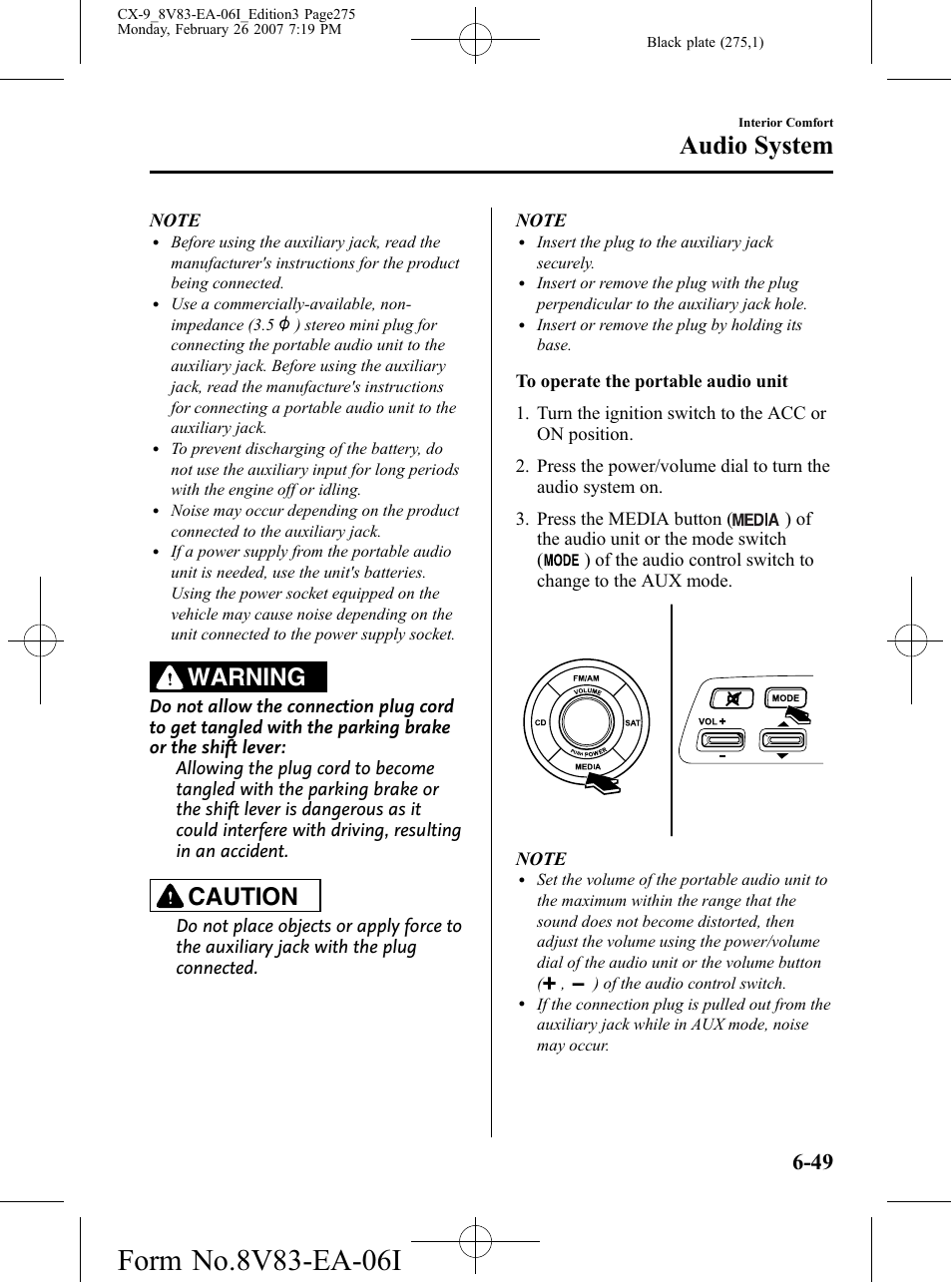 Audio system, Warning, Caution | Mazda 2007 CX-9 User Manual | Page 275 / 502