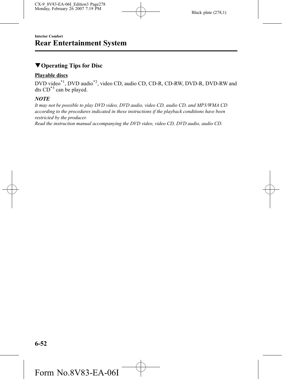 Rear entertainment system | Mazda 2007 CX-9 User Manual | Page 278 / 502