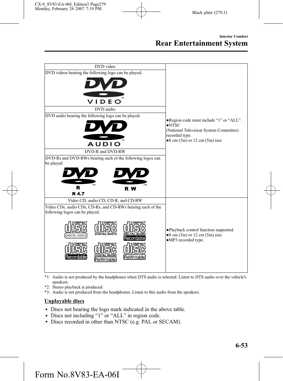 Rear entertainment system | Mazda 2007 CX-9 User Manual | Page 279 / 502