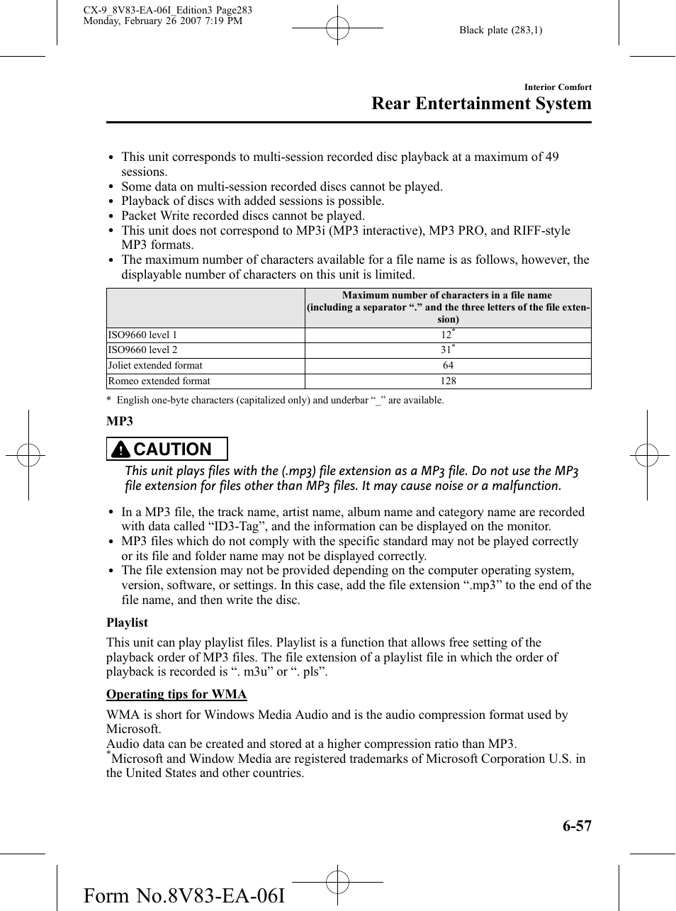 Rear entertainment system, Caution | Mazda 2007 CX-9 User Manual | Page 283 / 502