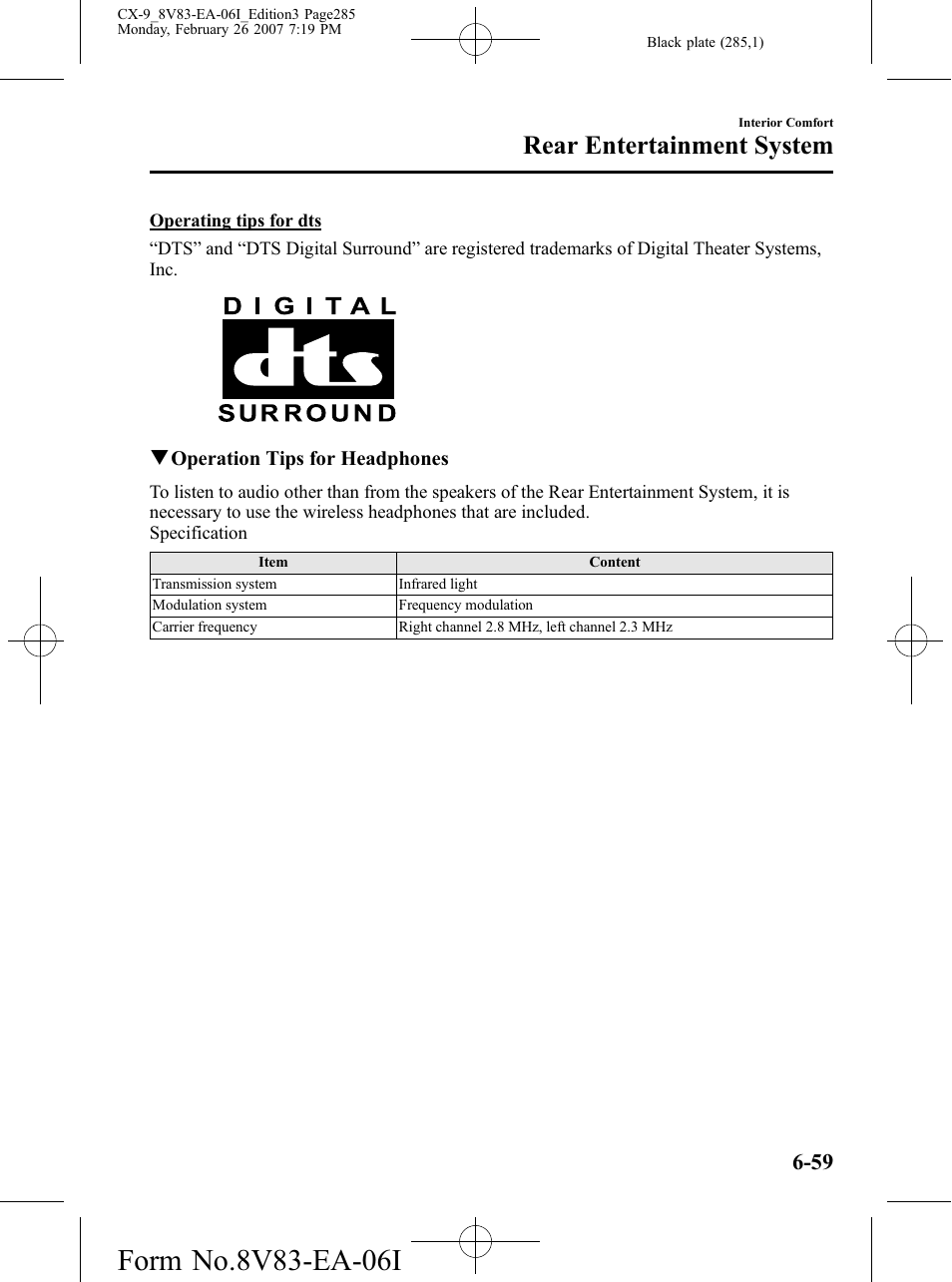 Rear entertainment system | Mazda 2007 CX-9 User Manual | Page 285 / 502