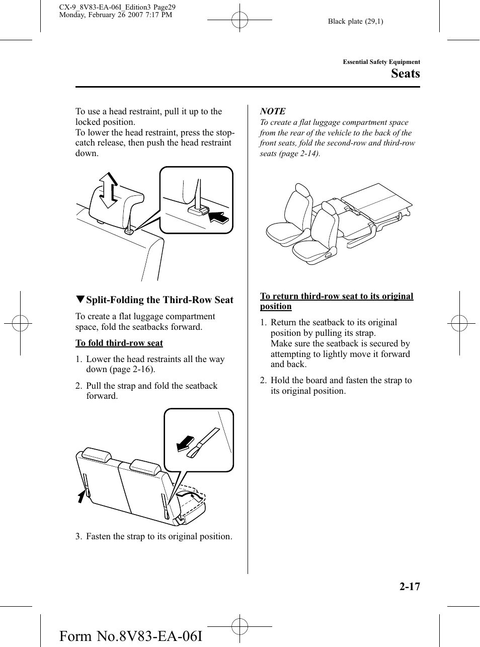 Seats | Mazda 2007 CX-9 User Manual | Page 29 / 502