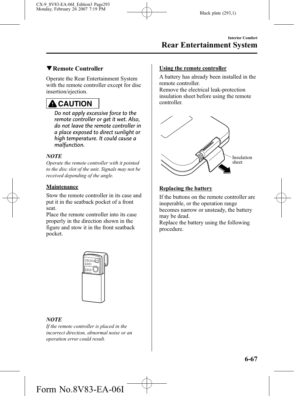 Rear entertainment system, Caution | Mazda 2007 CX-9 User Manual | Page 293 / 502
