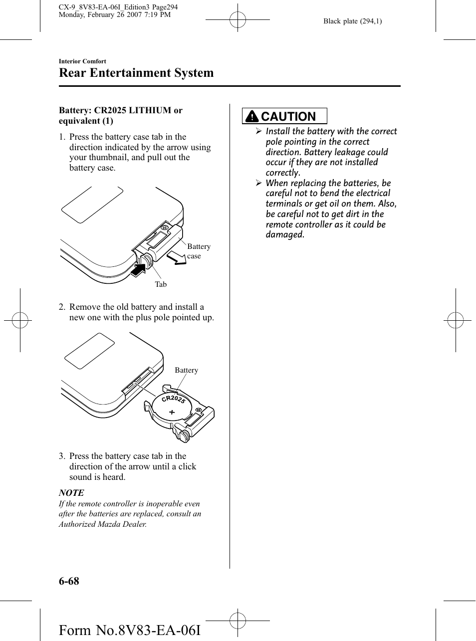 Rear entertainment system, Caution | Mazda 2007 CX-9 User Manual | Page 294 / 502