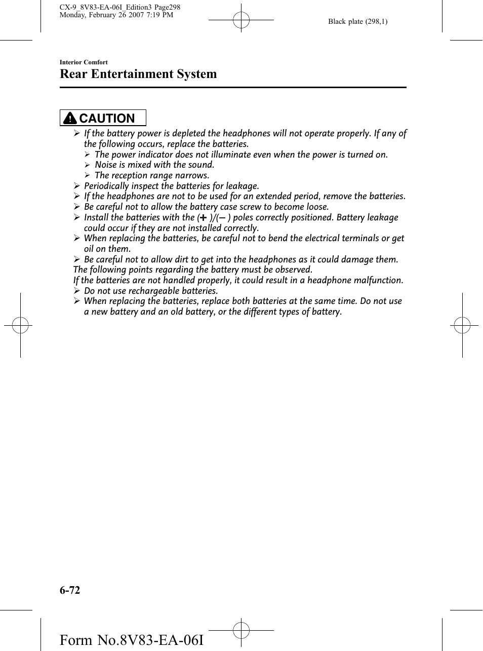 Rear entertainment system, Caution | Mazda 2007 CX-9 User Manual | Page 298 / 502