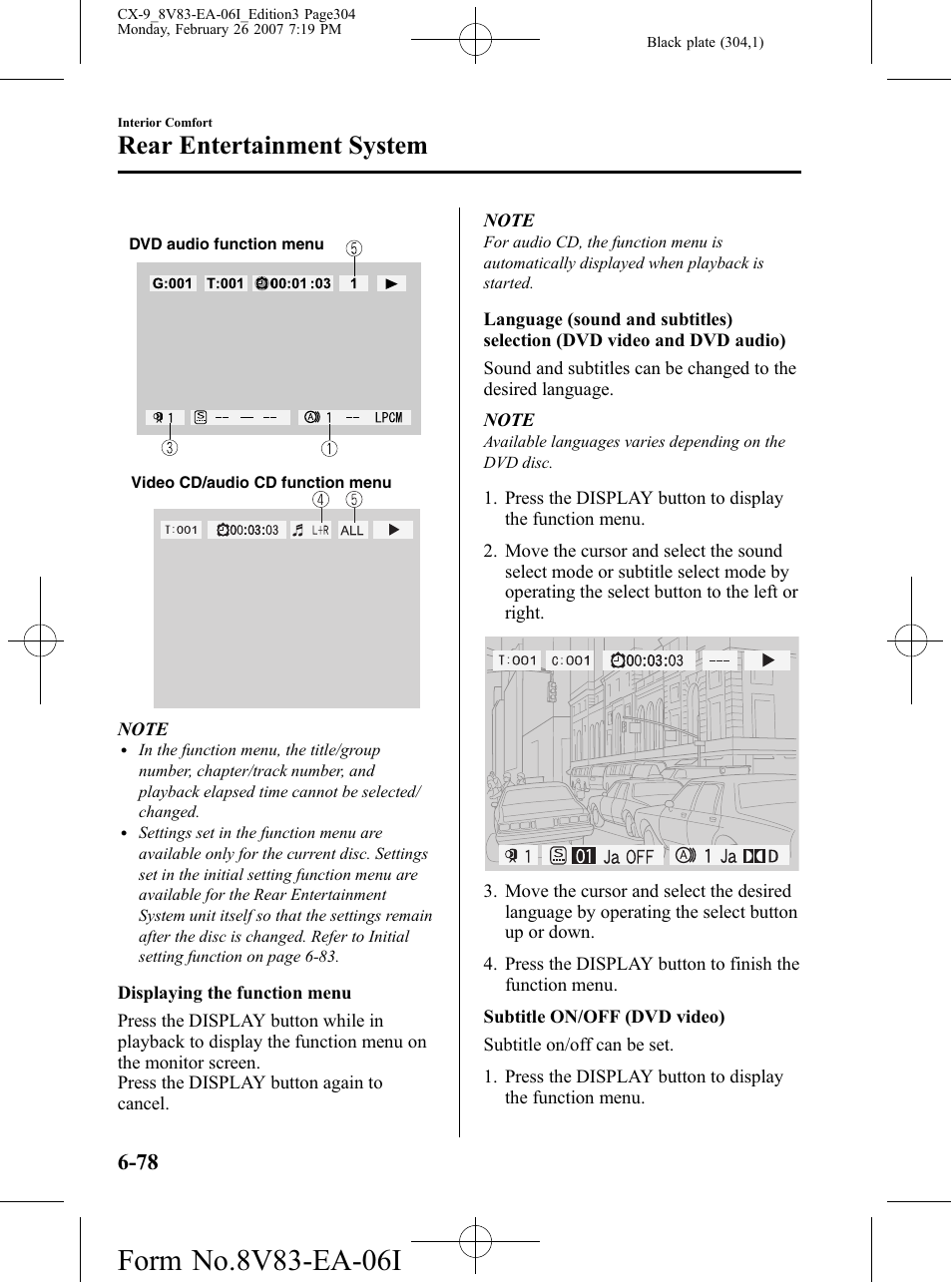 Rear entertainment system | Mazda 2007 CX-9 User Manual | Page 304 / 502