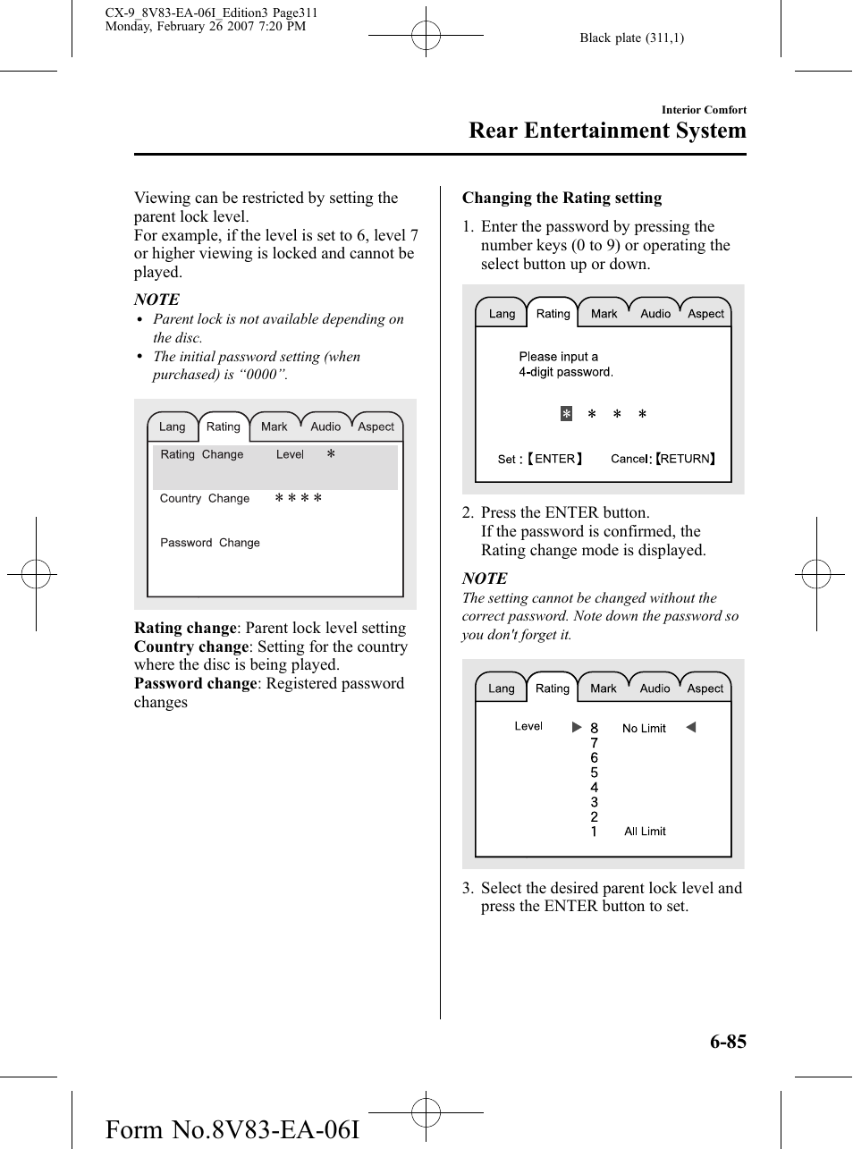 Rear entertainment system | Mazda 2007 CX-9 User Manual | Page 311 / 502