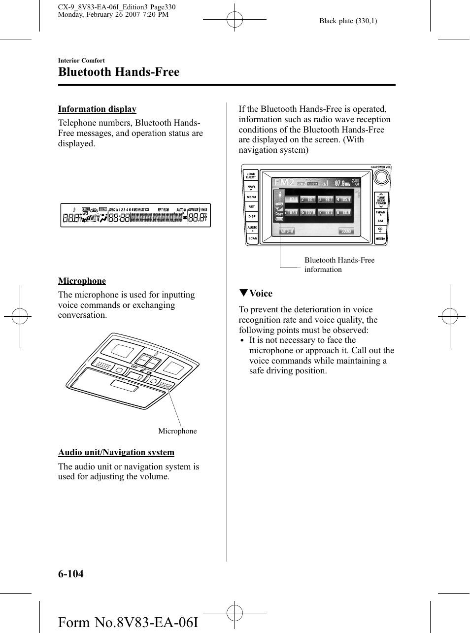 Bluetooth hands-free | Mazda 2007 CX-9 User Manual | Page 330 / 502