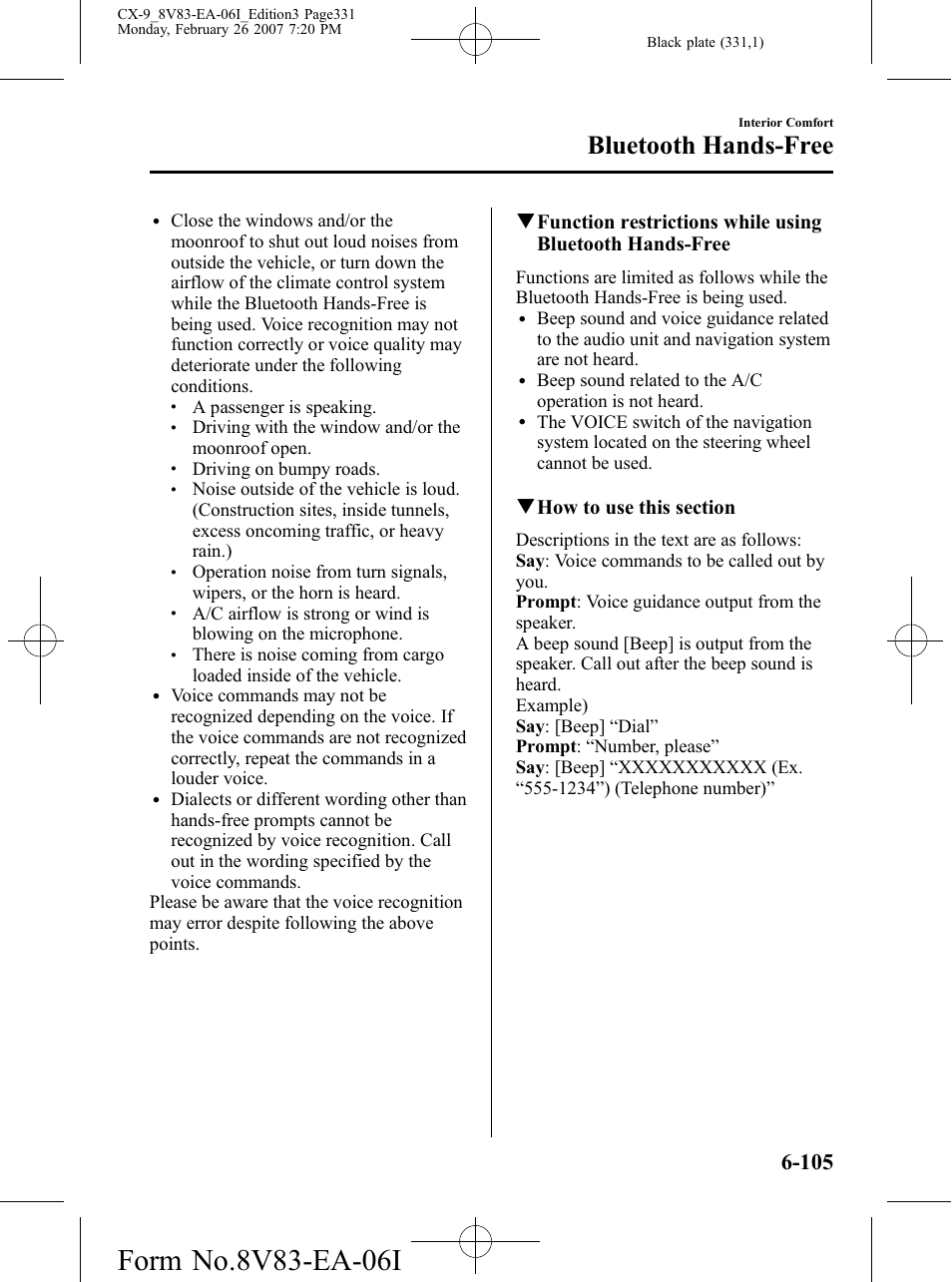 Bluetooth hands-free | Mazda 2007 CX-9 User Manual | Page 331 / 502