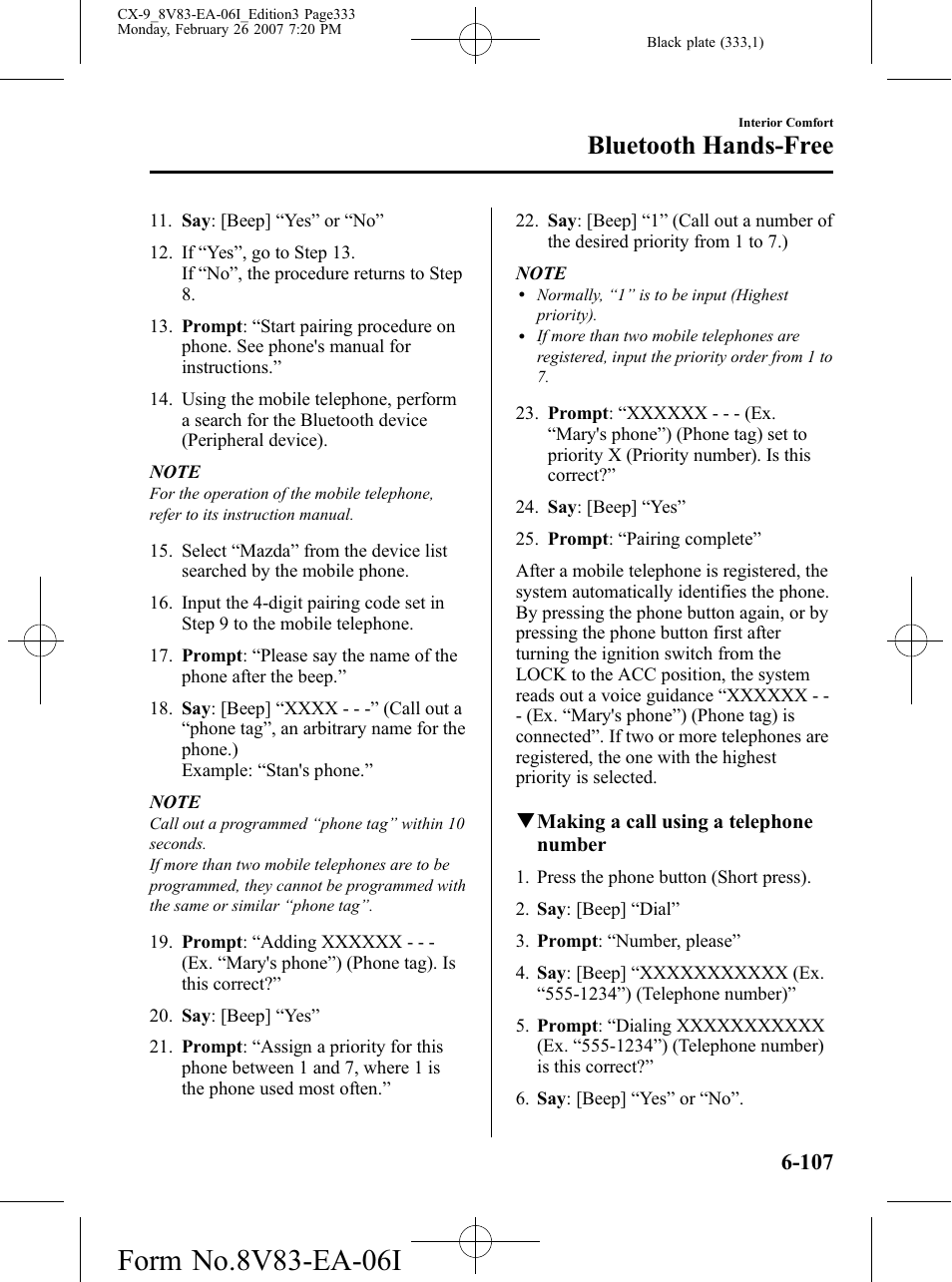 Bluetooth hands-free | Mazda 2007 CX-9 User Manual | Page 333 / 502