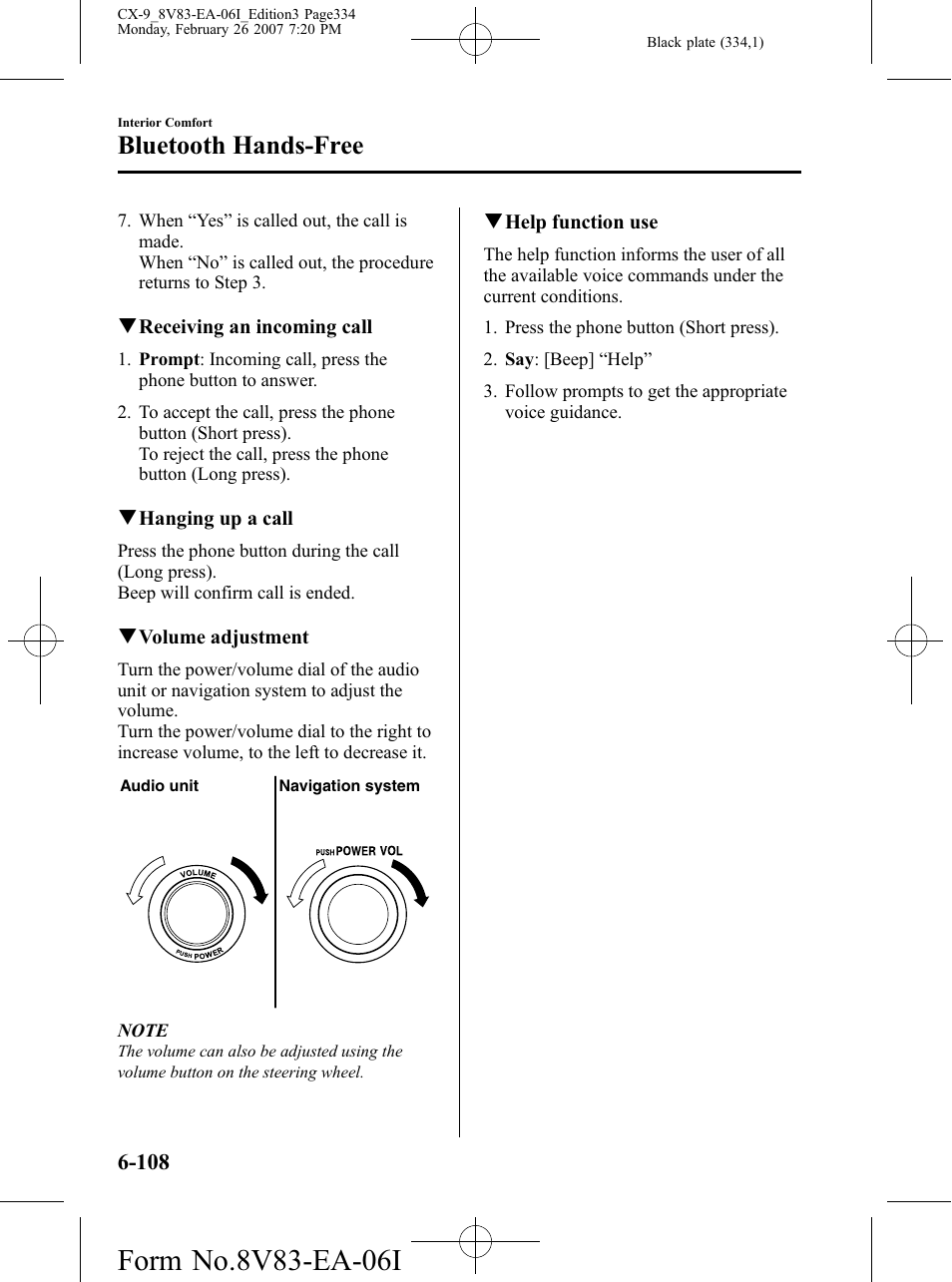 Bluetooth hands-free | Mazda 2007 CX-9 User Manual | Page 334 / 502