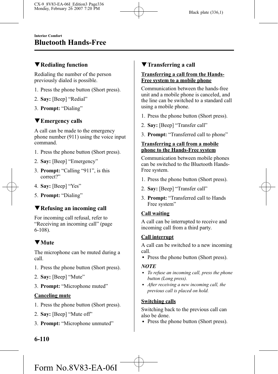 Bluetooth hands-free | Mazda 2007 CX-9 User Manual | Page 336 / 502