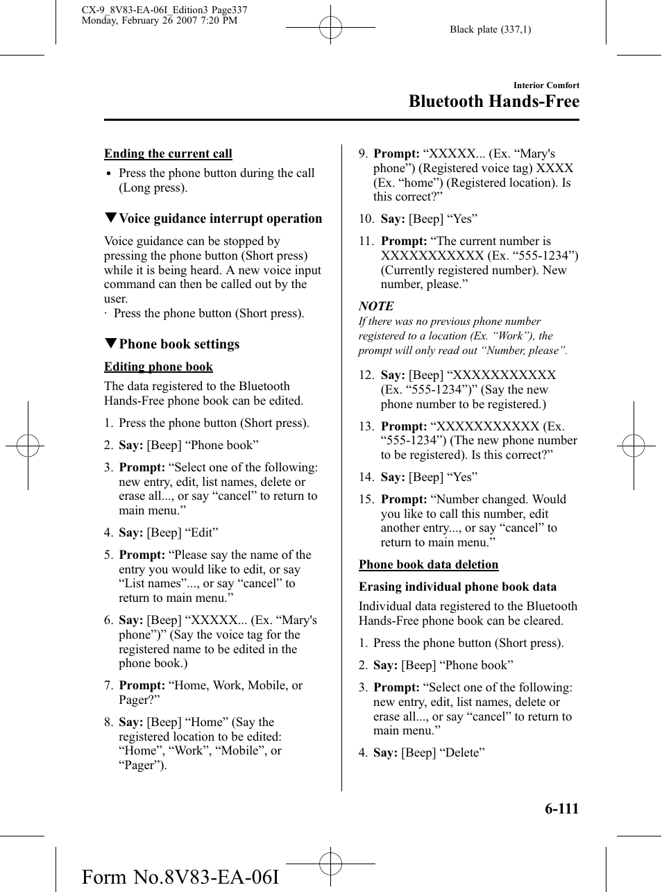 Bluetooth hands-free | Mazda 2007 CX-9 User Manual | Page 337 / 502