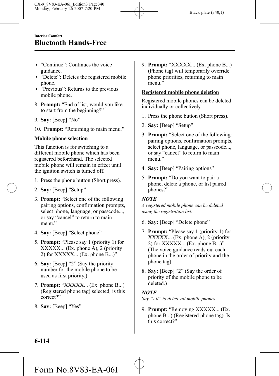 Bluetooth hands-free | Mazda 2007 CX-9 User Manual | Page 340 / 502