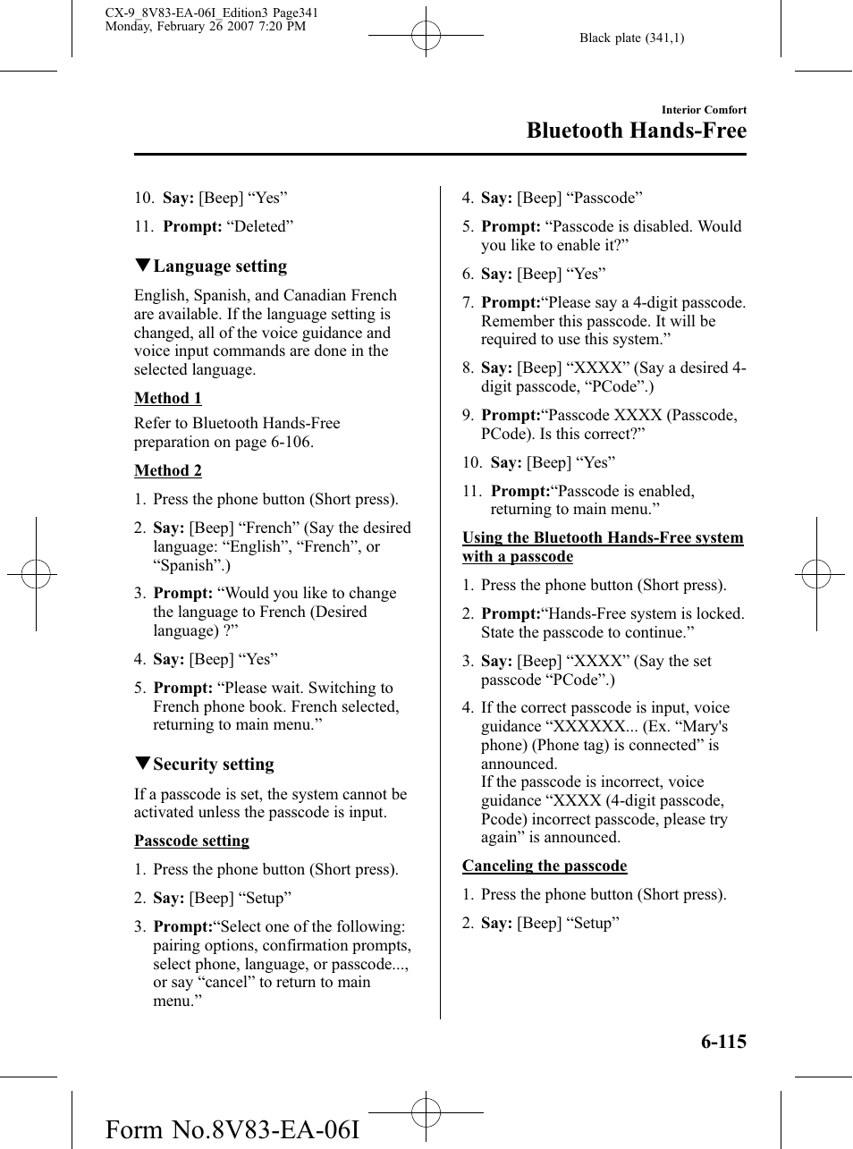 Bluetooth hands-free | Mazda 2007 CX-9 User Manual | Page 341 / 502