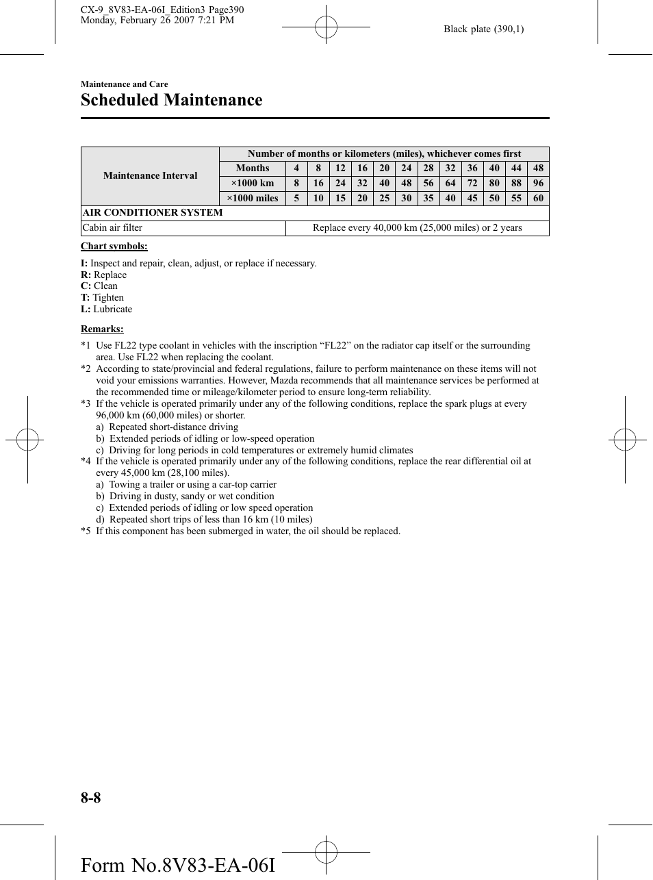 Scheduled maintenance | Mazda 2007 CX-9 User Manual | Page 390 / 502