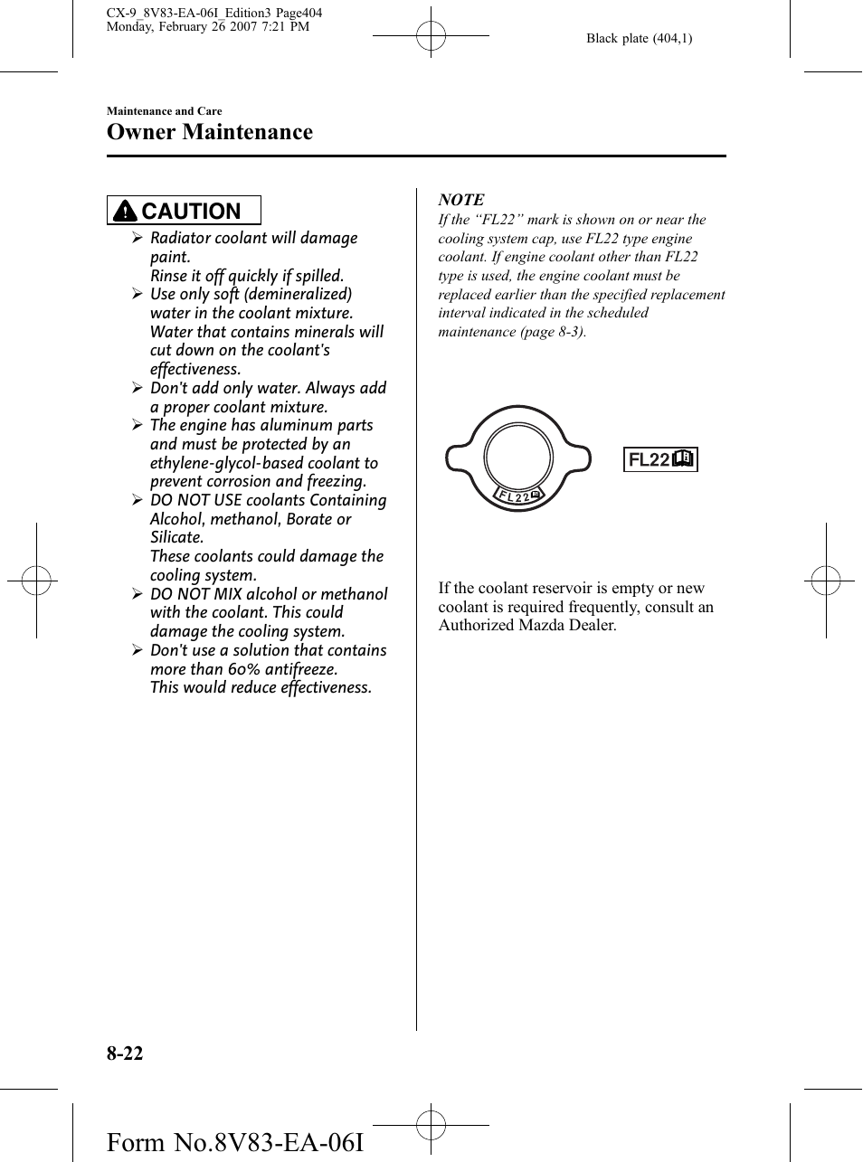 Owner maintenance, Caution | Mazda 2007 CX-9 User Manual | Page 404 / 502