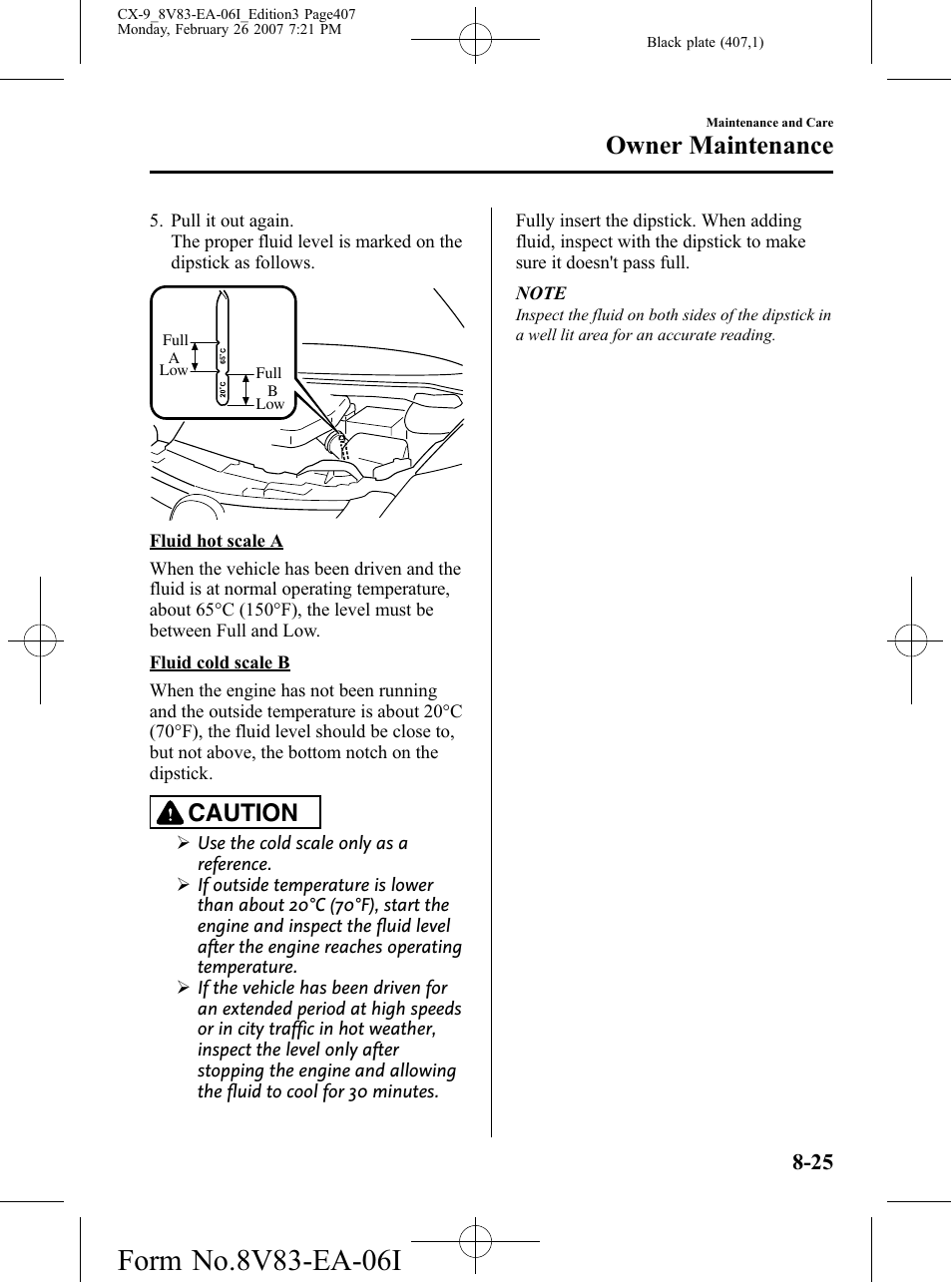 Owner maintenance, Caution | Mazda 2007 CX-9 User Manual | Page 407 / 502