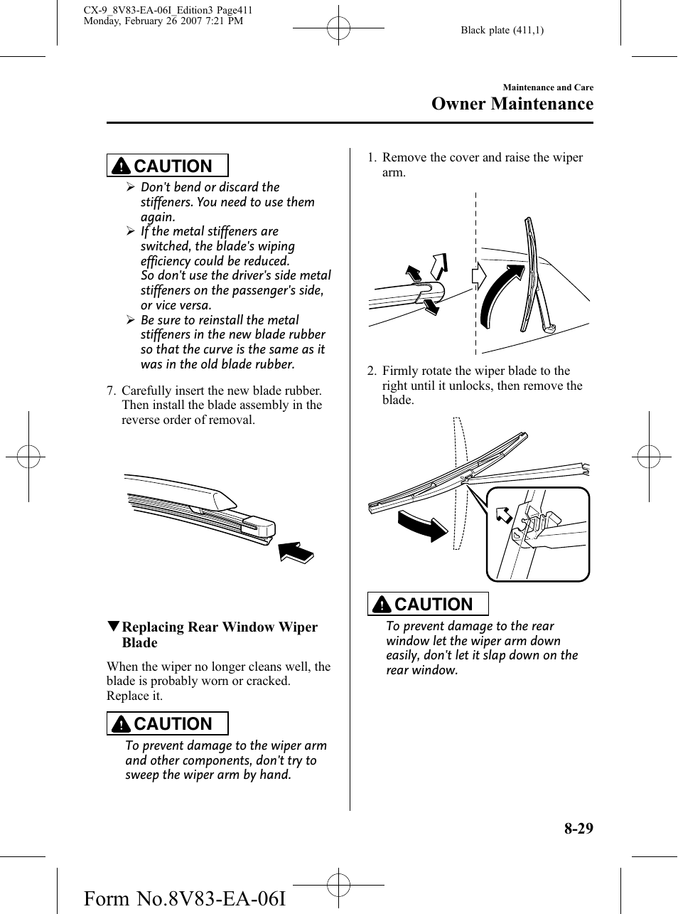 Owner maintenance, Caution | Mazda 2007 CX-9 User Manual | Page 411 / 502