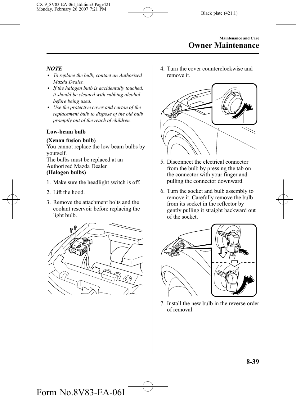 Owner maintenance | Mazda 2007 CX-9 User Manual | Page 421 / 502