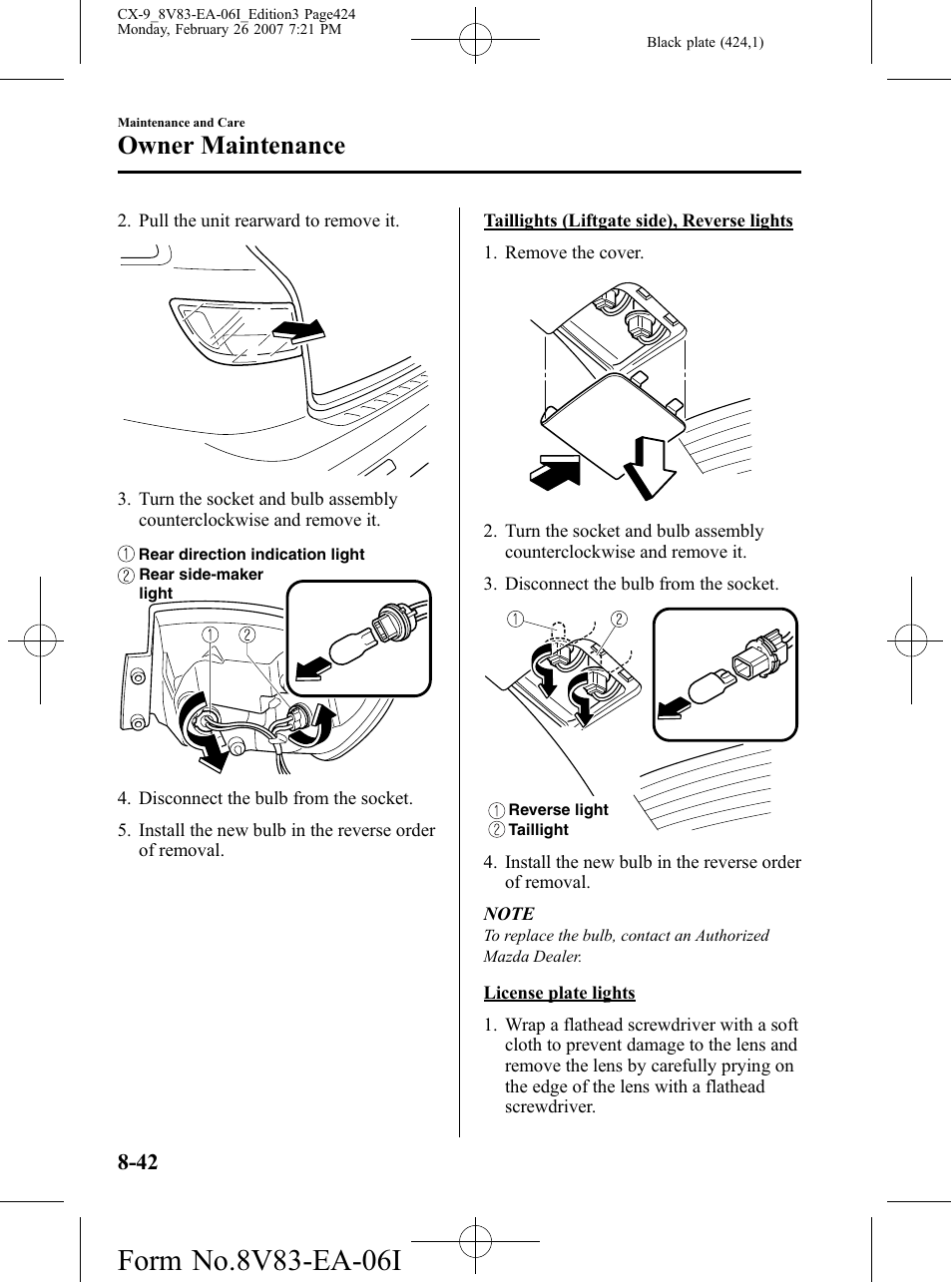 Owner maintenance | Mazda 2007 CX-9 User Manual | Page 424 / 502