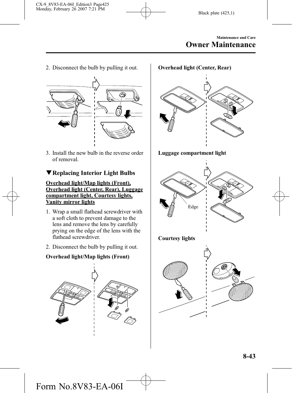 Owner maintenance | Mazda 2007 CX-9 User Manual | Page 425 / 502
