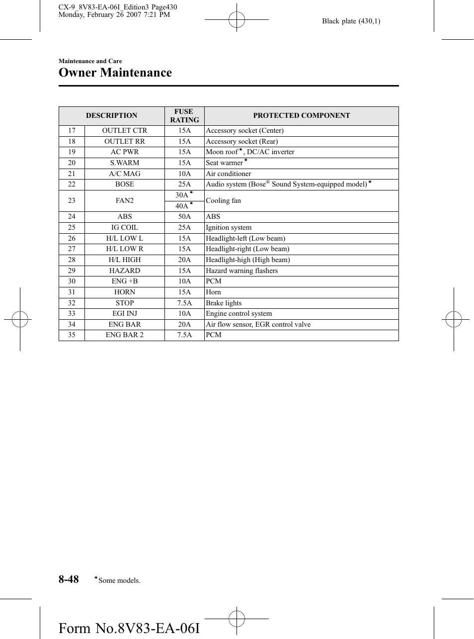 Owner maintenance | Mazda 2007 CX-9 User Manual | Page 430 / 502