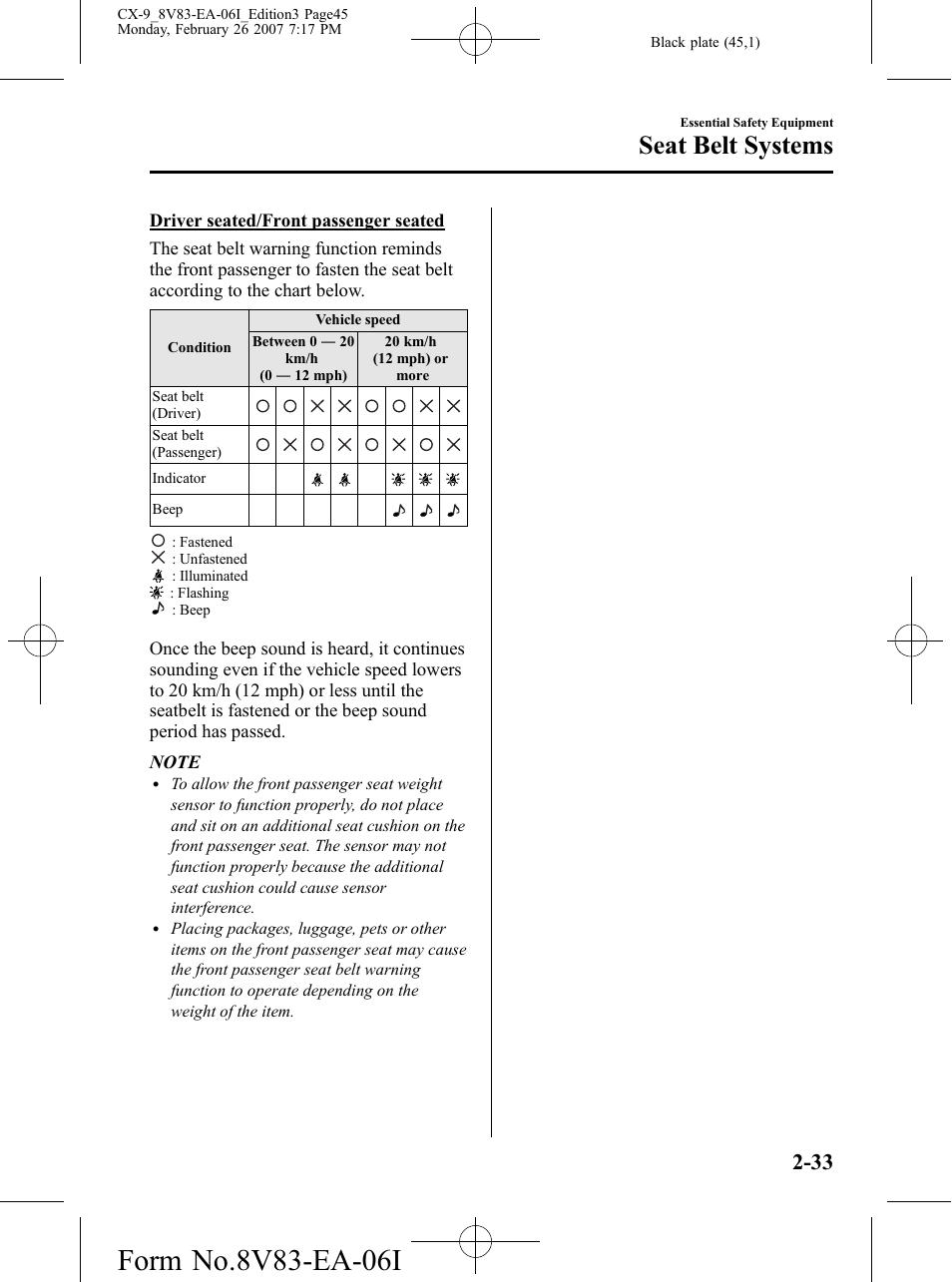 Seat belt systems | Mazda 2007 CX-9 User Manual | Page 45 / 502