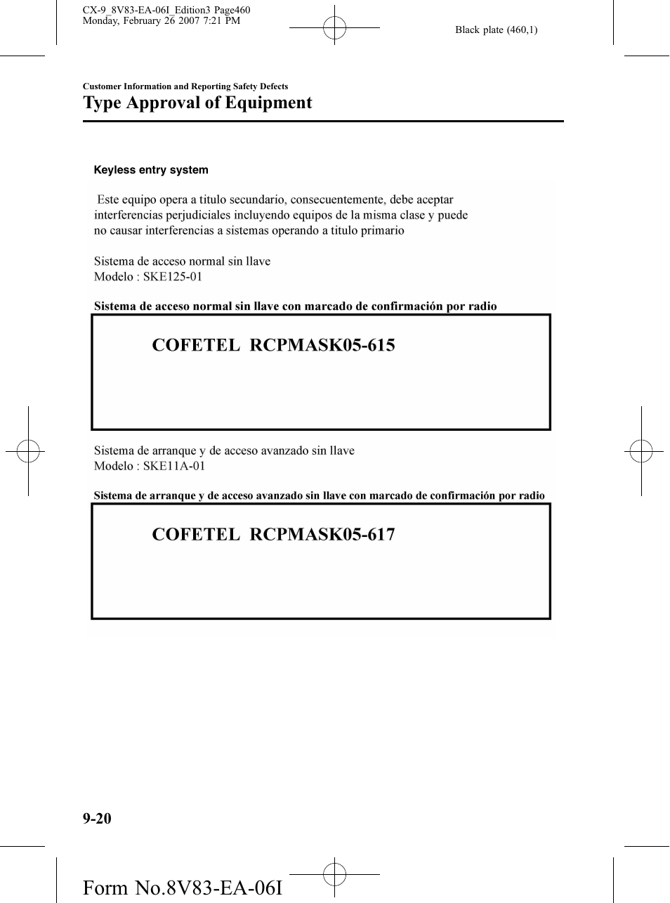 Type approval of equipment | Mazda 2007 CX-9 User Manual | Page 460 / 502