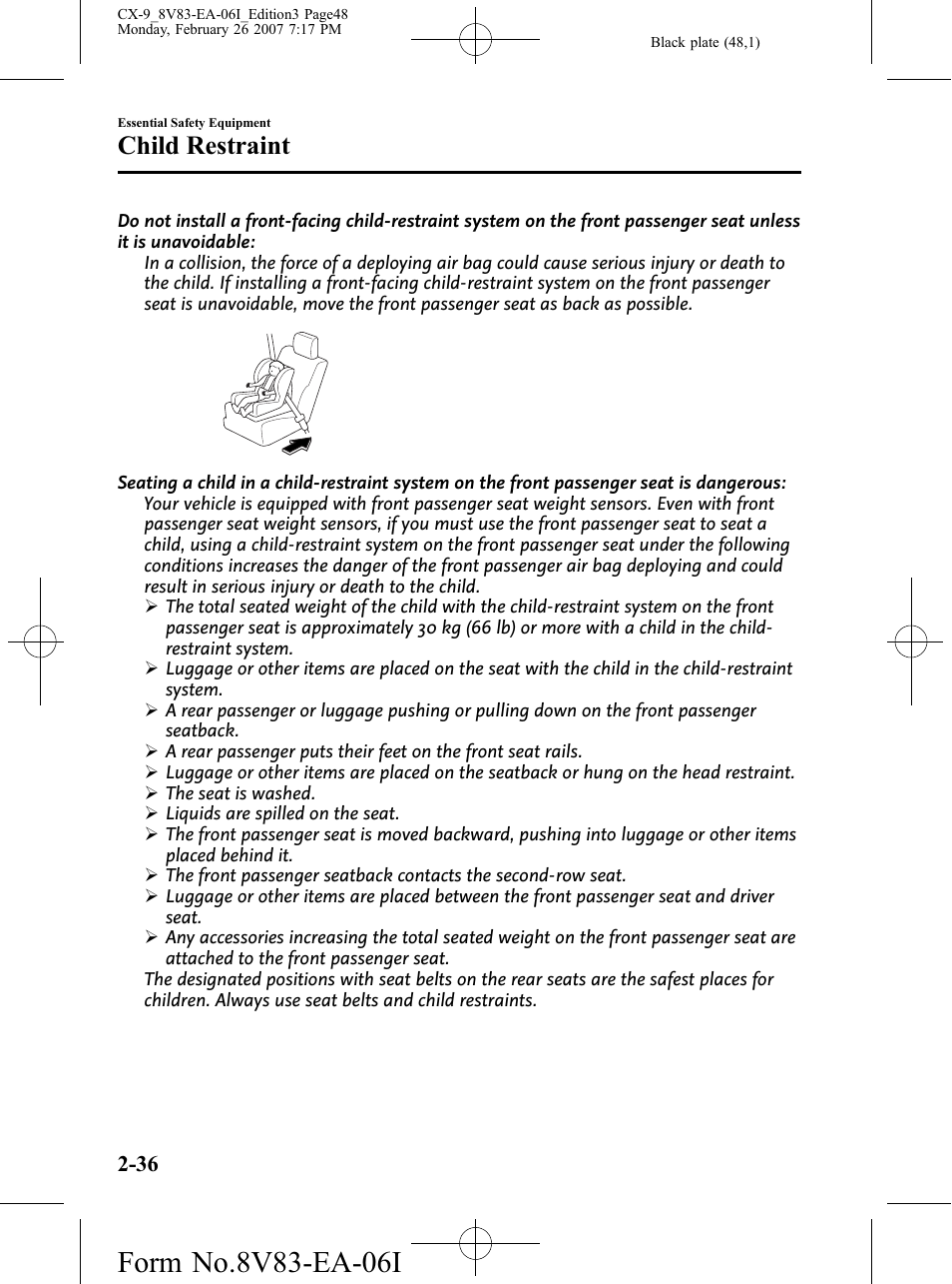 Child restraint | Mazda 2007 CX-9 User Manual | Page 48 / 502