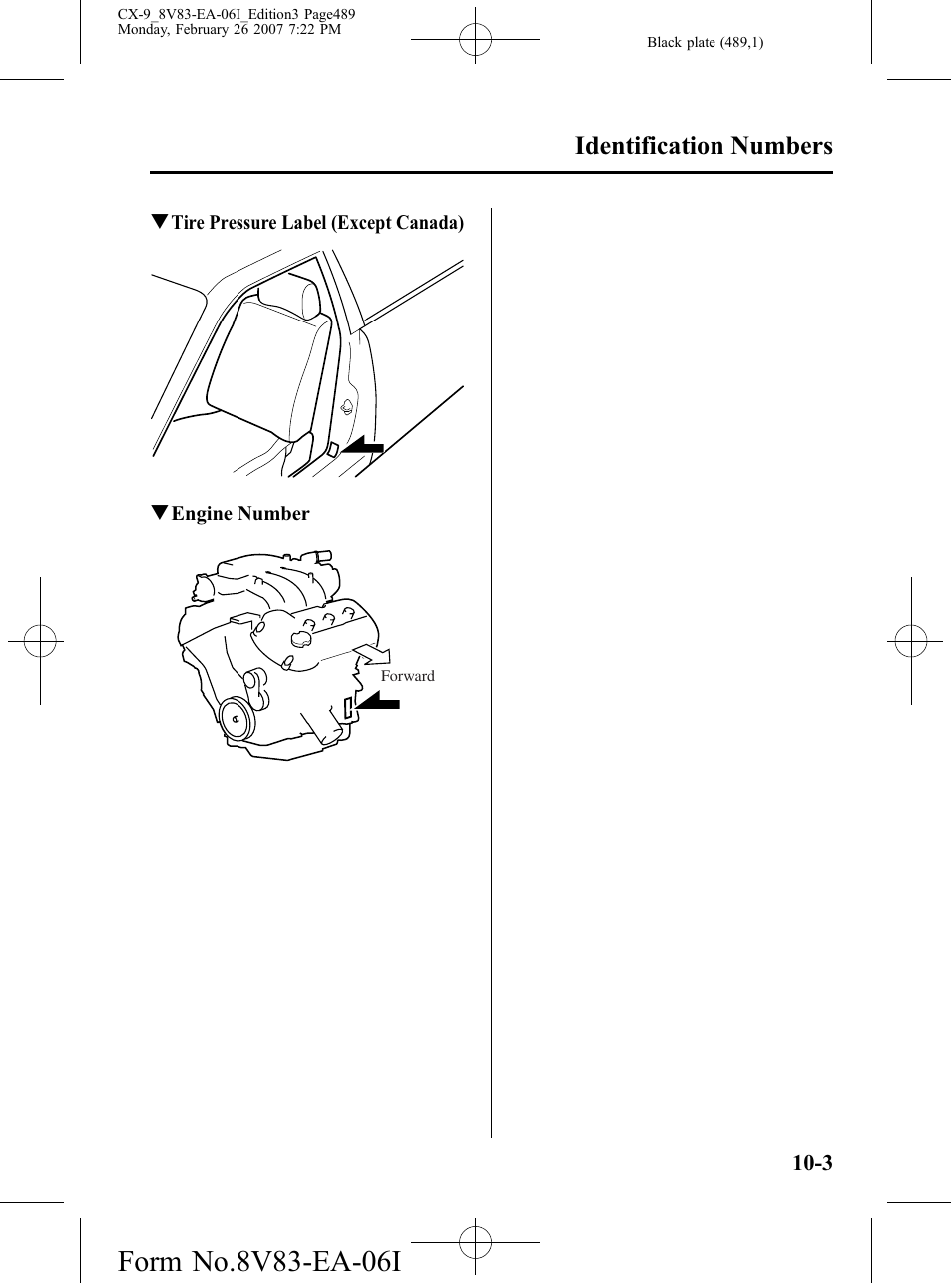 Identification numbers | Mazda 2007 CX-9 User Manual | Page 489 / 502
