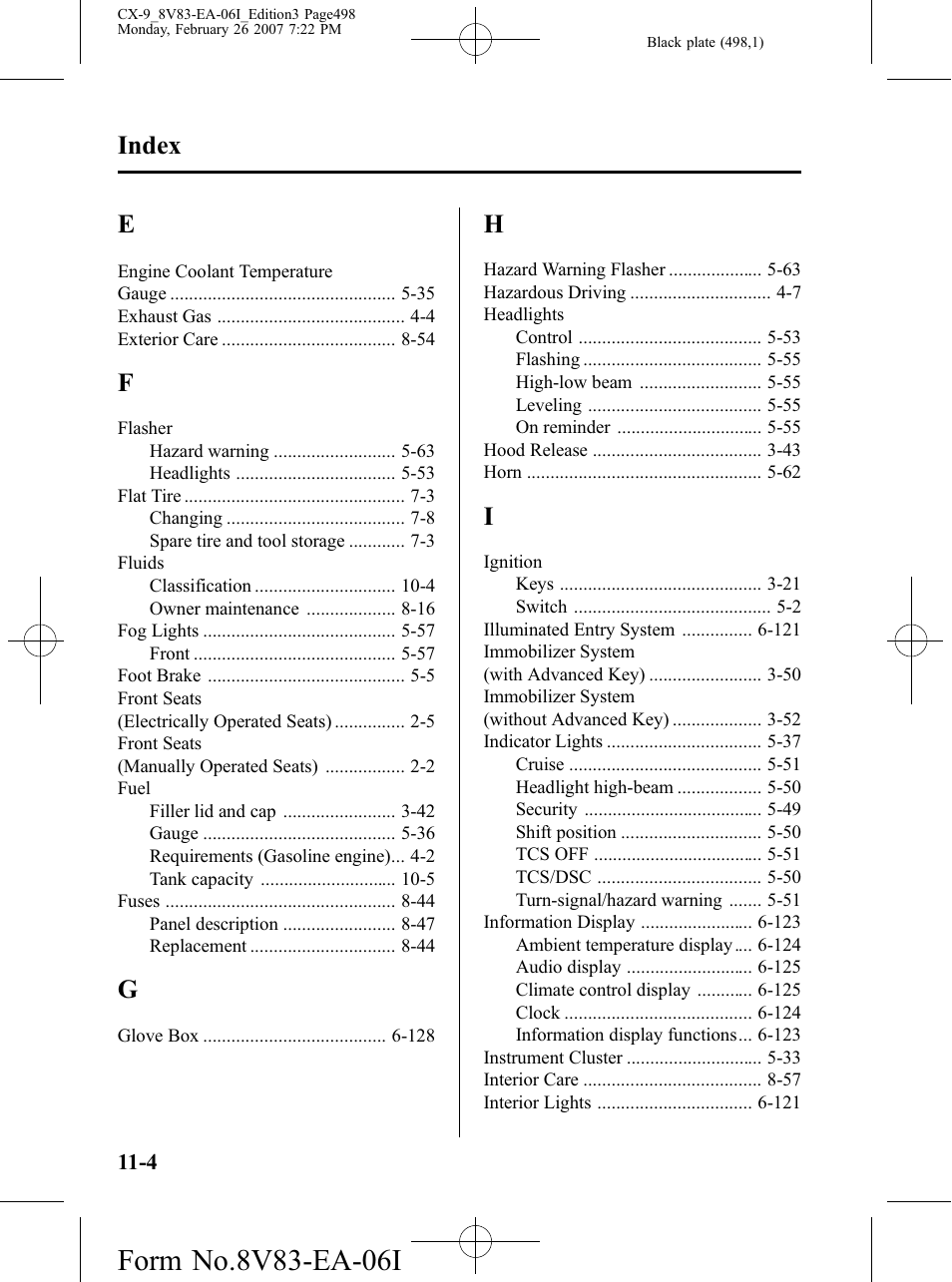 Index | Mazda 2007 CX-9 User Manual | Page 498 / 502