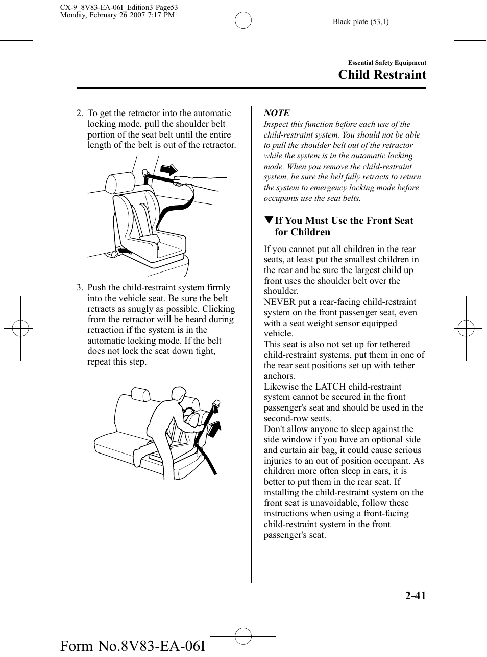 Child restraint | Mazda 2007 CX-9 User Manual | Page 53 / 502