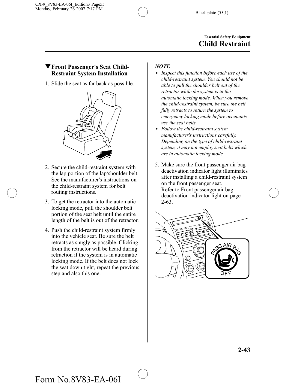 Child restraint | Mazda 2007 CX-9 User Manual | Page 55 / 502