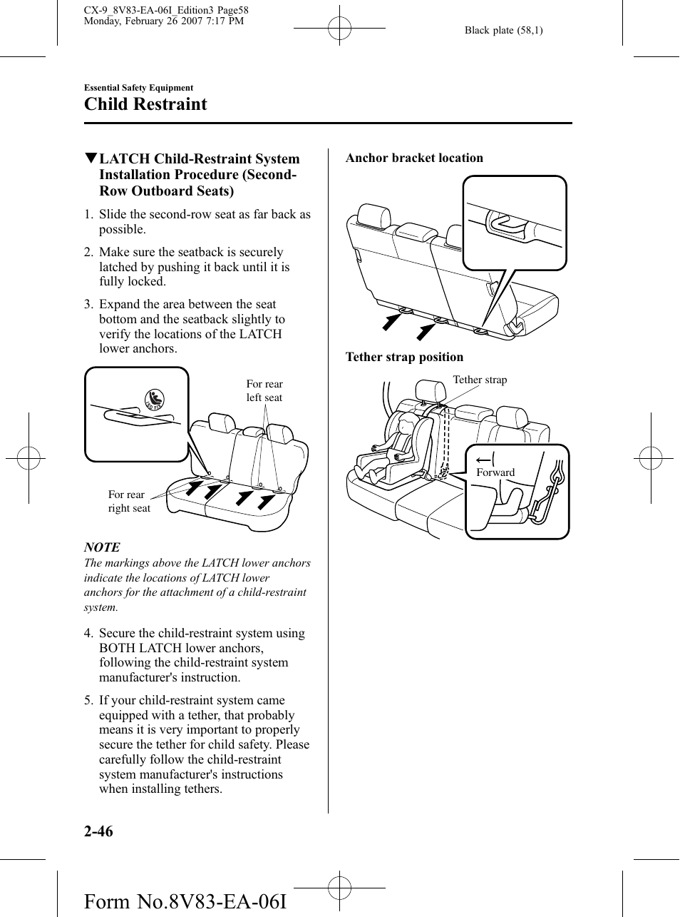 Child restraint | Mazda 2007 CX-9 User Manual | Page 58 / 502