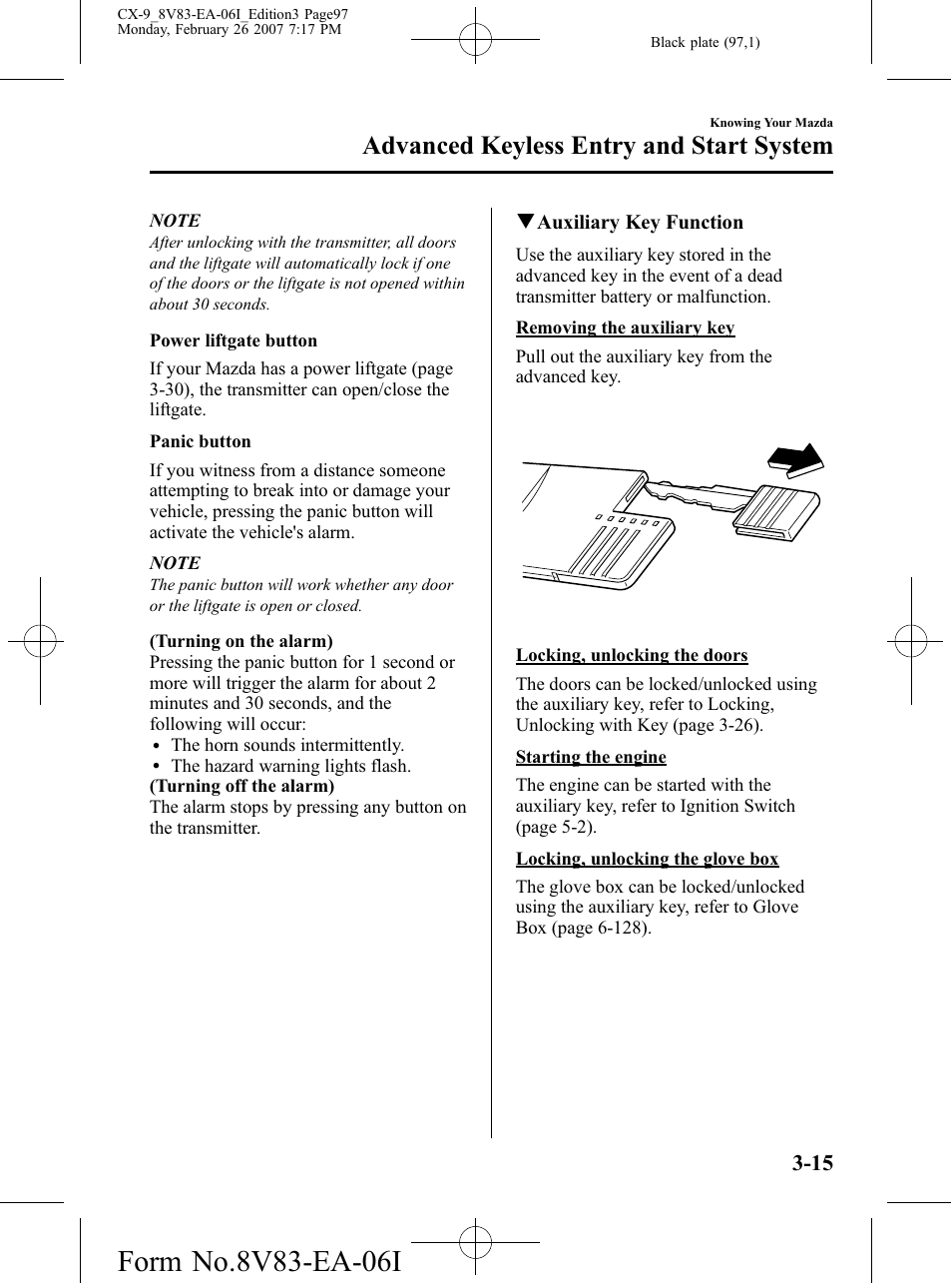 Advanced keyless entry and start system | Mazda 2007 CX-9 User Manual | Page 97 / 502