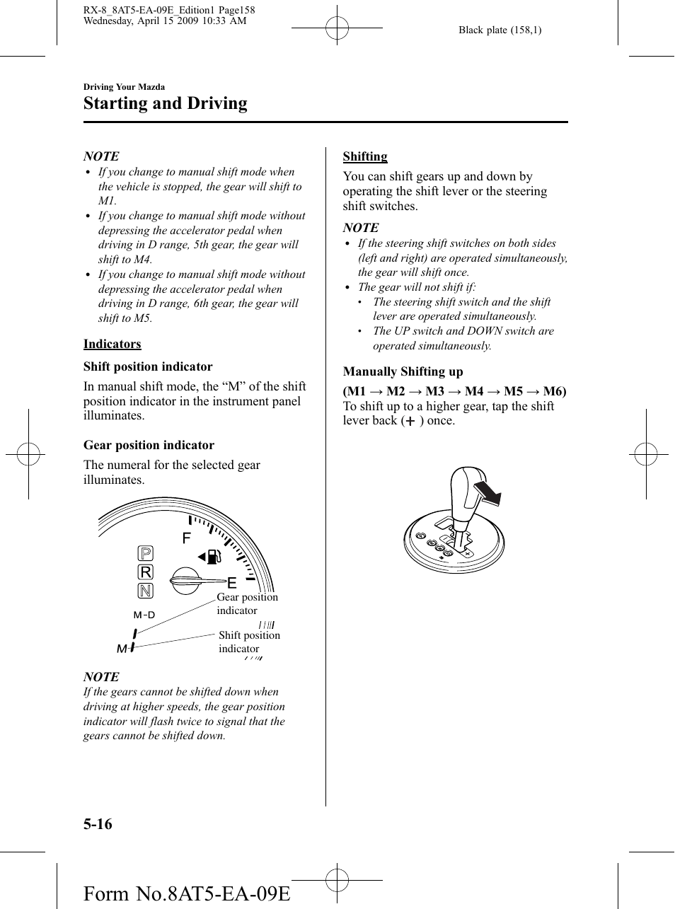 Form no.8at5-ea-09e, Starting and driving | Mazda 2010 RX-8 User Manual | Page 158 / 438