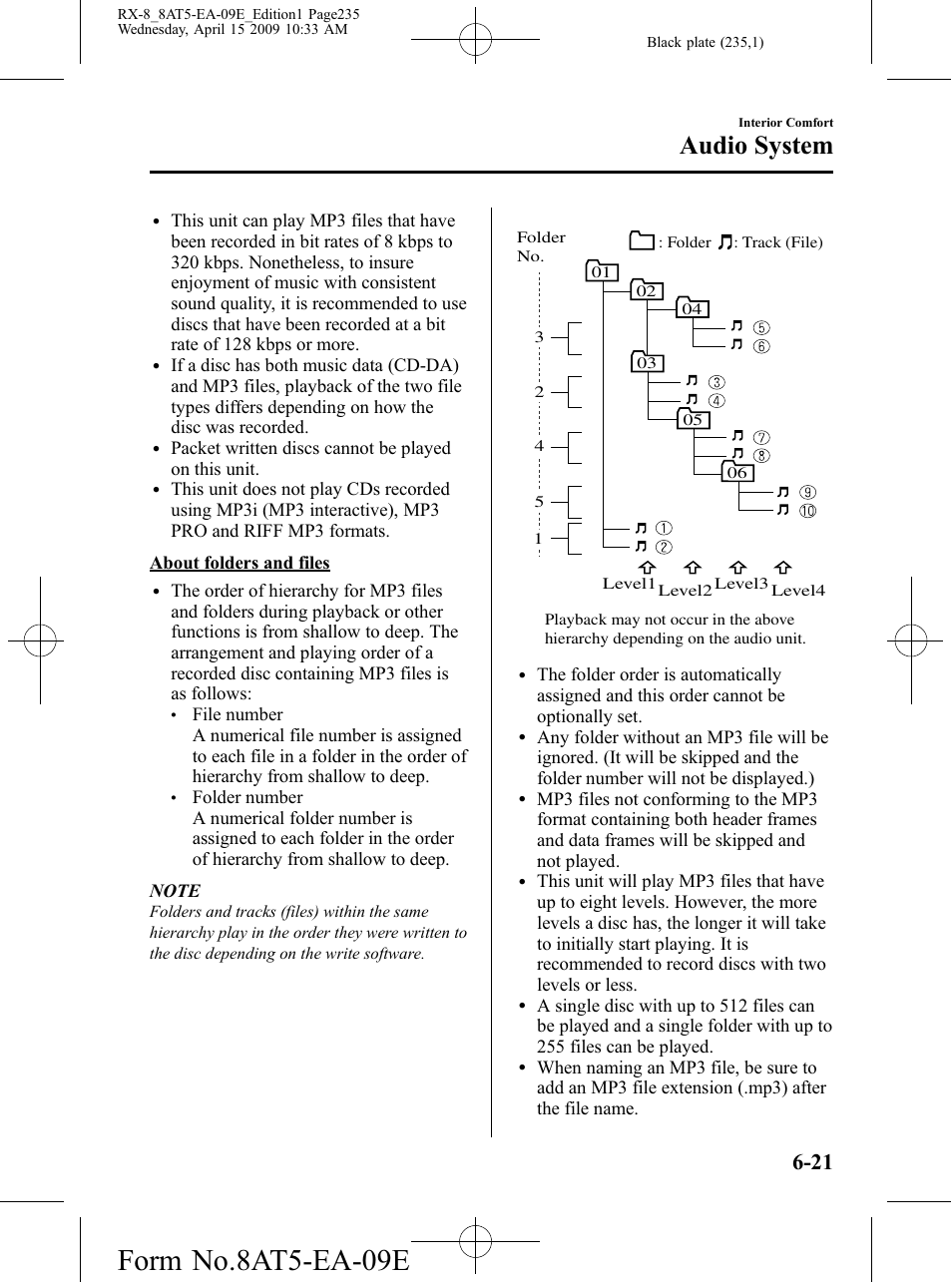 Form no.8at5-ea-09e, Audio system | Mazda 2010 RX-8 User Manual | Page 235 / 438