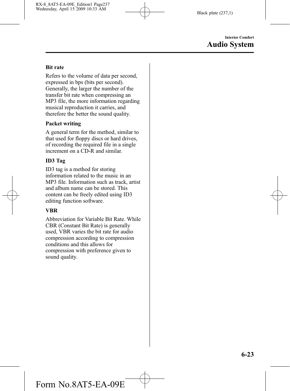 Form no.8at5-ea-09e, Audio system | Mazda 2010 RX-8 User Manual | Page 237 / 438