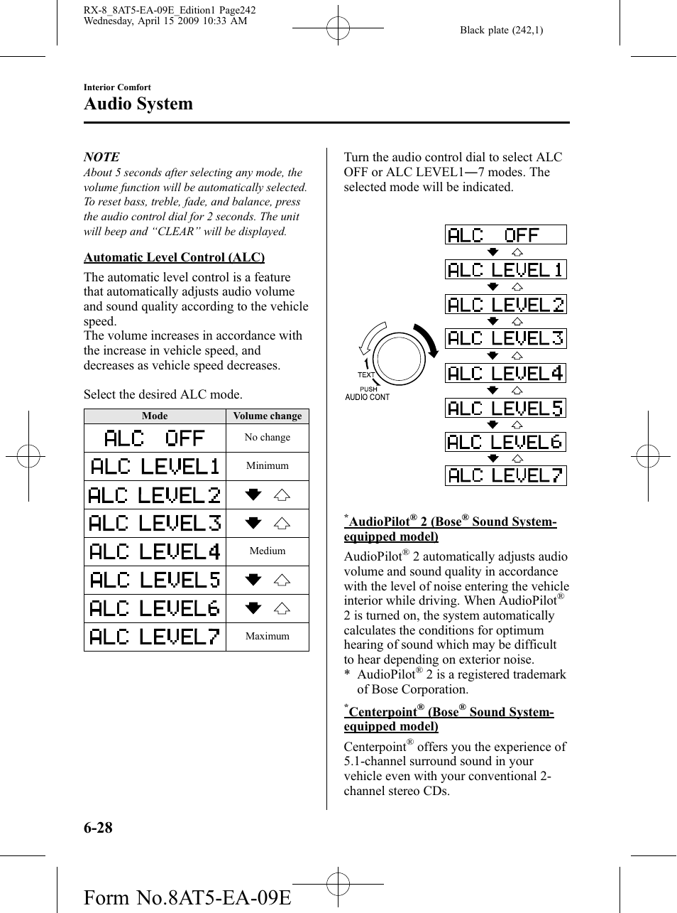 Form no.8at5-ea-09e, Audio system | Mazda 2010 RX-8 User Manual | Page 242 / 438