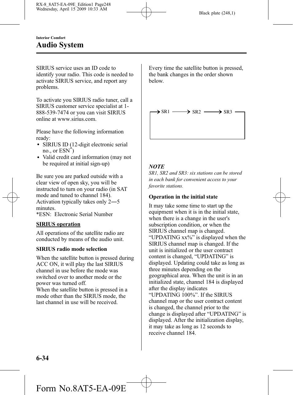 Form no.8at5-ea-09e, Audio system | Mazda 2010 RX-8 User Manual | Page 248 / 438