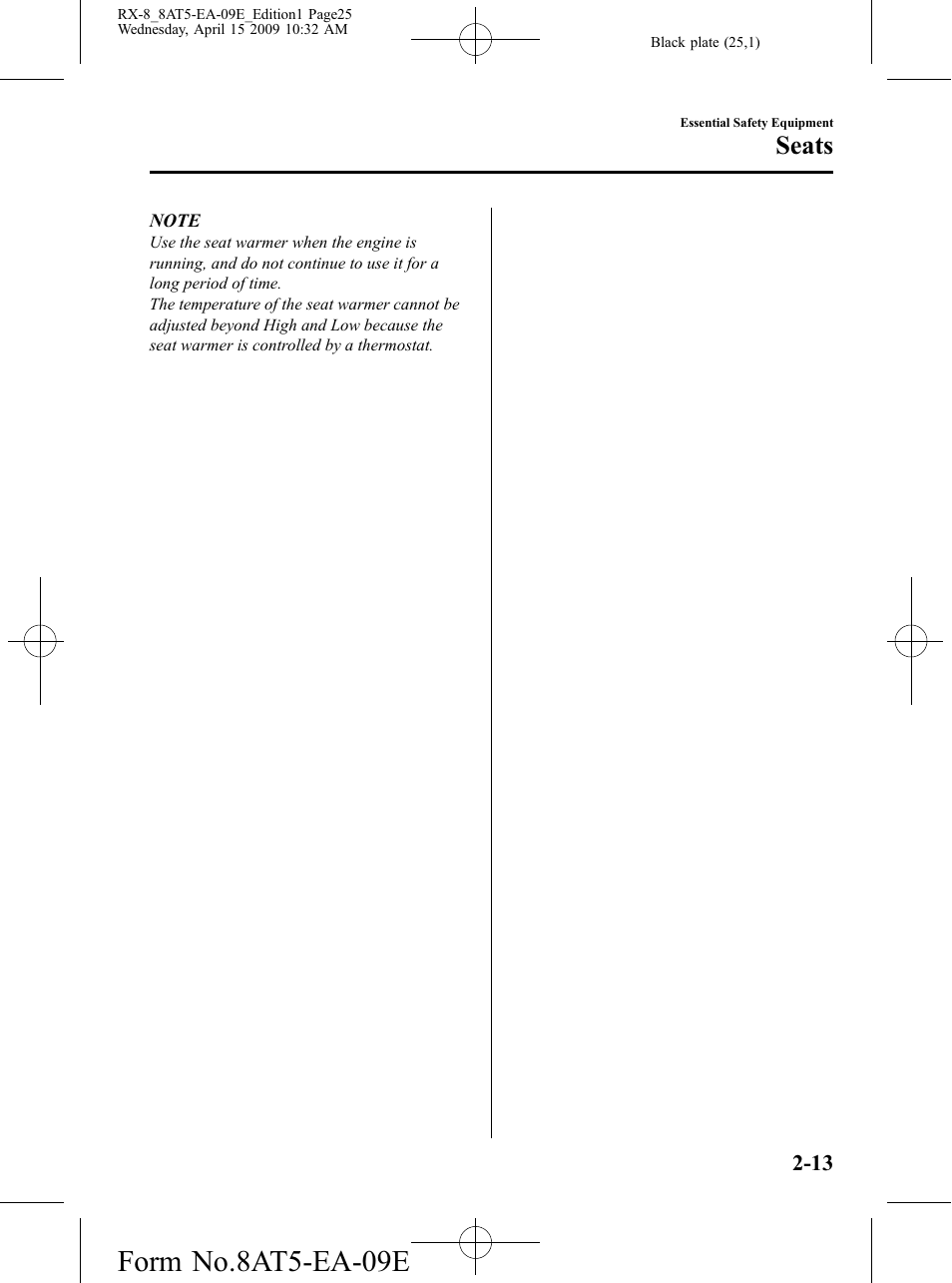 Form no.8at5-ea-09e, Seats | Mazda 2010 RX-8 User Manual | Page 25 / 438
