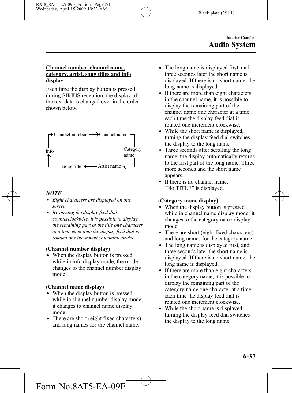 Form no.8at5-ea-09e, Audio system | Mazda 2010 RX-8 User Manual | Page 251 / 438